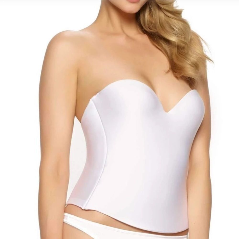 Dave’s Bridal White Strapless Underwire Longline Bustier Bra 34B Wedding